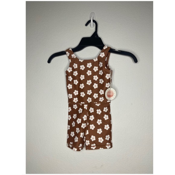 Tullabee Baby Girl 12-18M Brown Floral Sleeveless Romper One Piece - Picture 1 of 4